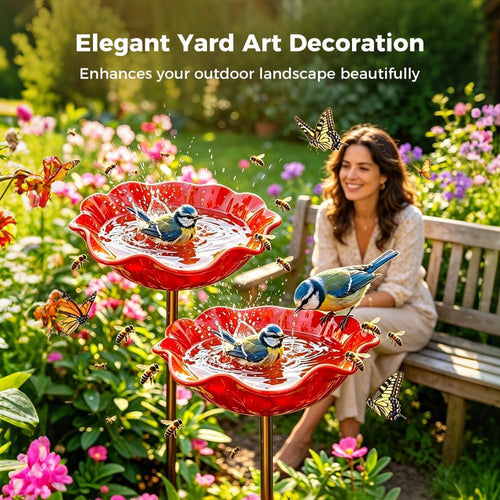 Zenvix™ 🌟Last Day Promotion🎁Handmade Metal Flower Garden Stake Bird Bath