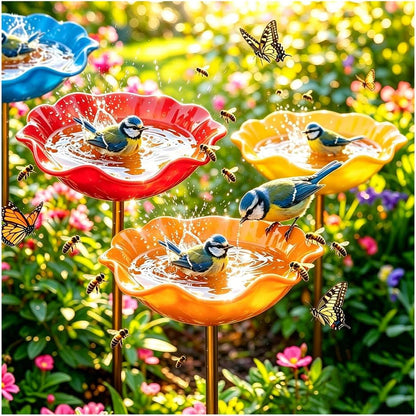 Zenvix™ 🌟Last Day Promotion🎁Handmade Metal Flower Garden Stake Bird Bath