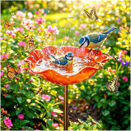 Zenvix™ 🌟Last Day Promotion🎁Handmade Metal Flower Garden Stake Bird Bath