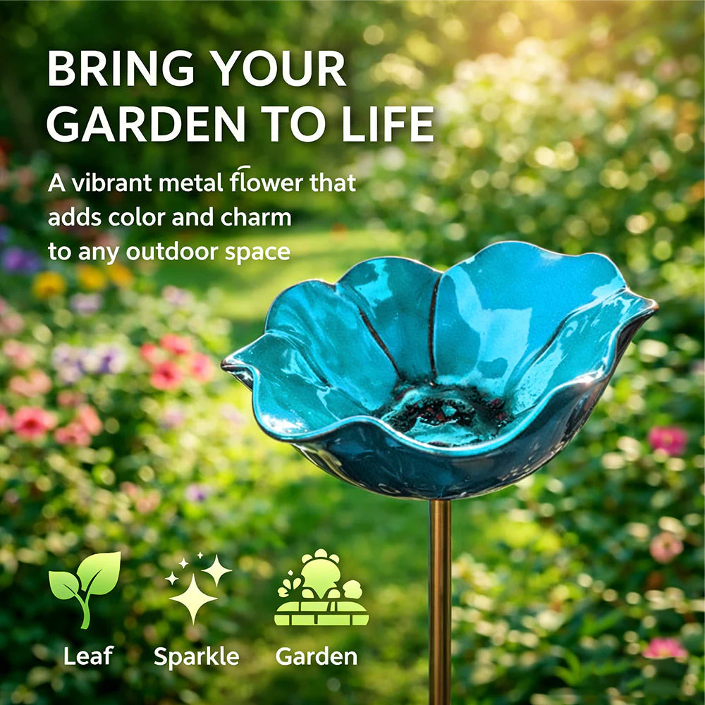 Zenvix™ 🌟Last Day Promotion🎁Handmade Metal Flower Garden Stake Bird Bath