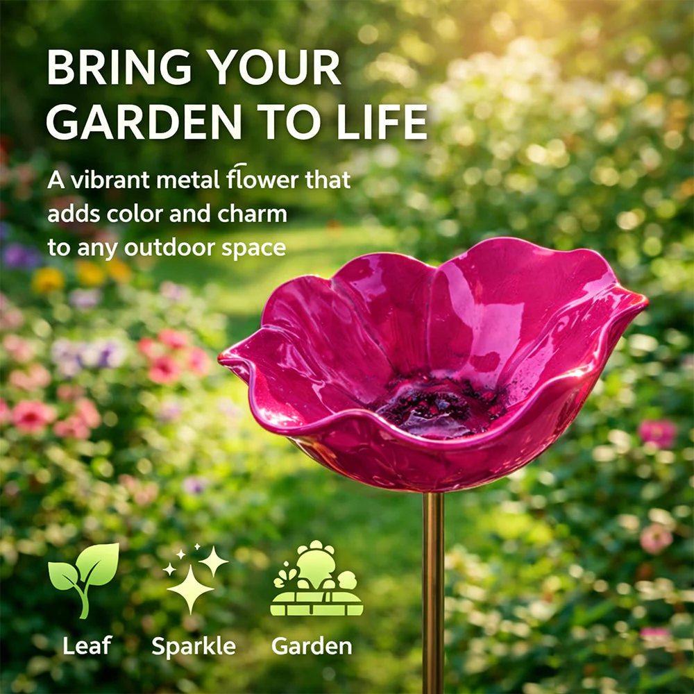 Zenvix™ 🌟Last Day Promotion🎁Handmade Metal Flower Garden Stake Bird Bath